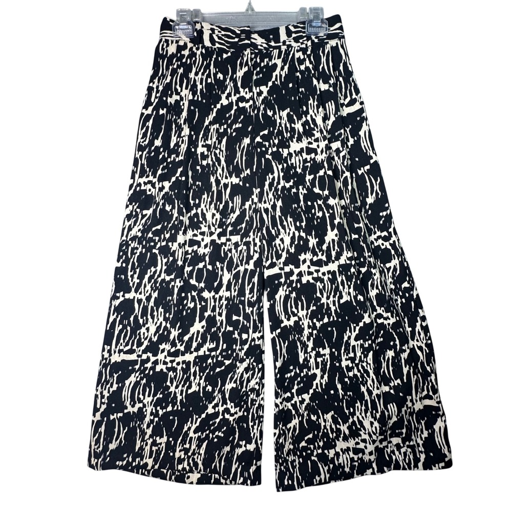 Kenneth Cole Abstract Print Wide Leg Culotte Pants Modernist Size 6 Black Cream